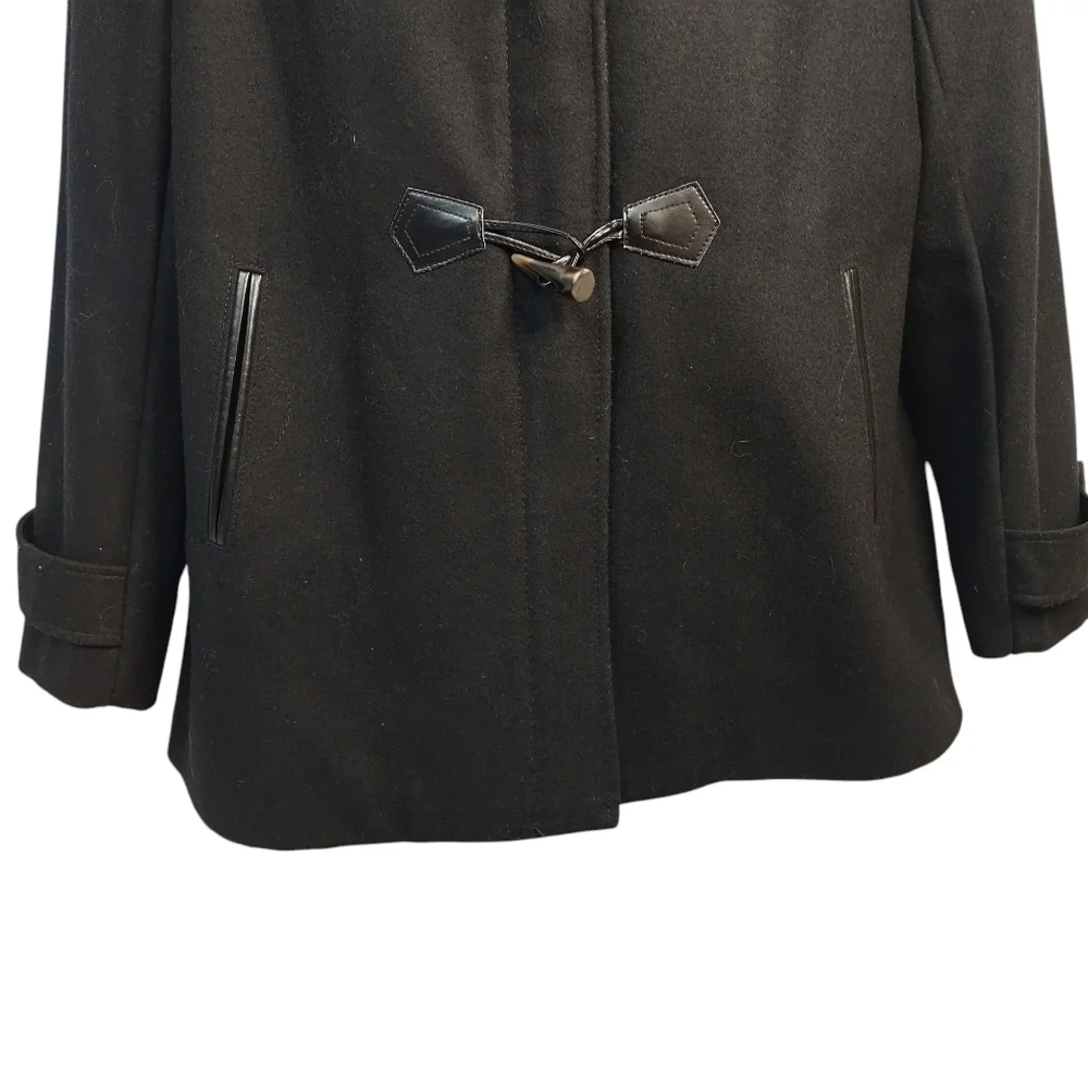 Liz Claiborne Pea Coat Women's Black Wool Blend Zipper/Button Pea Coat Size L - Picture 5 of 11